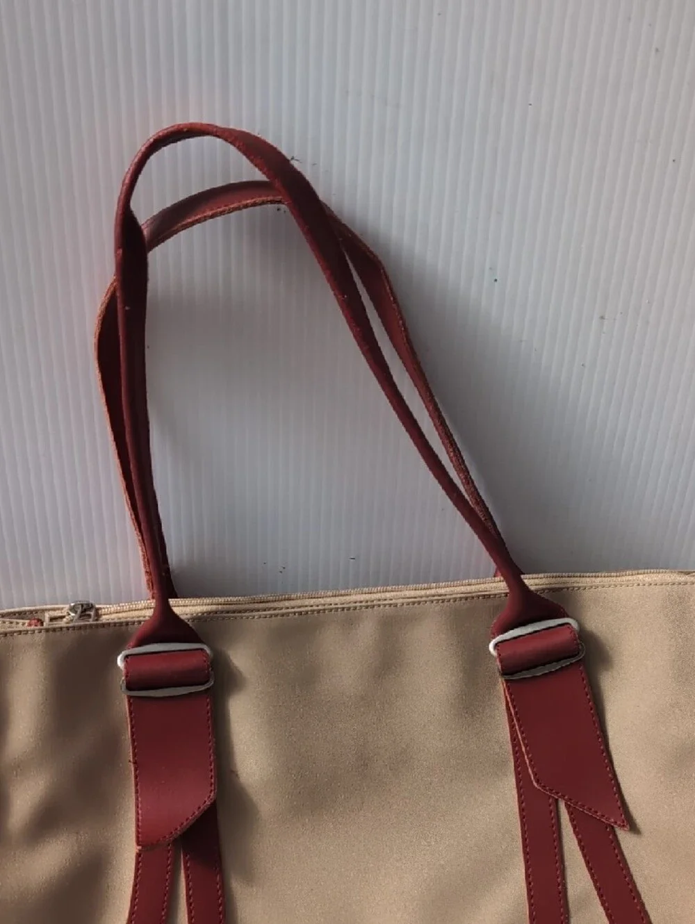 Jack Gomme Canvas Tote with Burgundy Trim and Straps - Picture 3 of 12